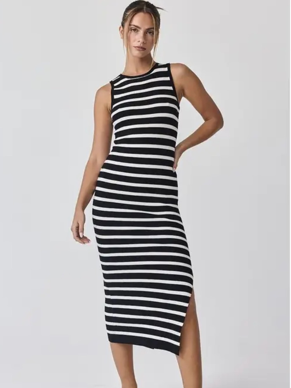 SEE YOU MONDAY BLACK & WHITE STRIPED SLEEVELESS LINED MAXI DRESS SZ XL